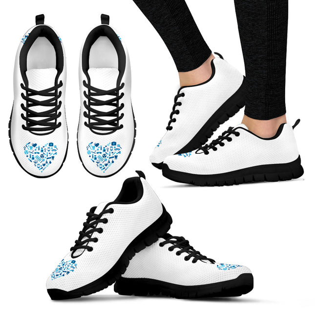White Nurse Sneakers With Light Blue Heart