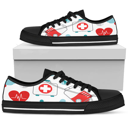 White Canvas Nurse Sneakers 10 With Teal/Red Medical Symbols