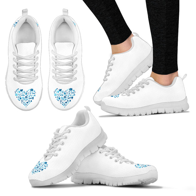 White Nurse Sneakers With Light Blue Heart