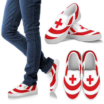 Women's Bold Red Cross Canvas Slips On Sneakers