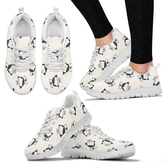 White Mesh Nurse Sneaker With Smiling Nurse