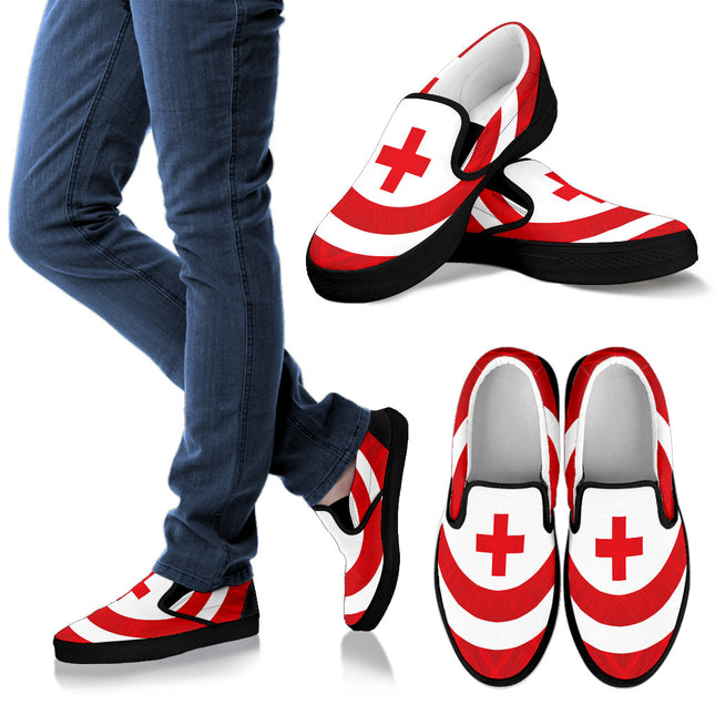 Women's Bold Red Cross Canvas Slips On Sneakers