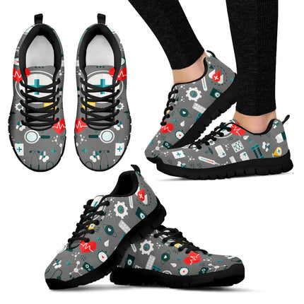 Ladies Gray Mesh Nurse Sneakers 8