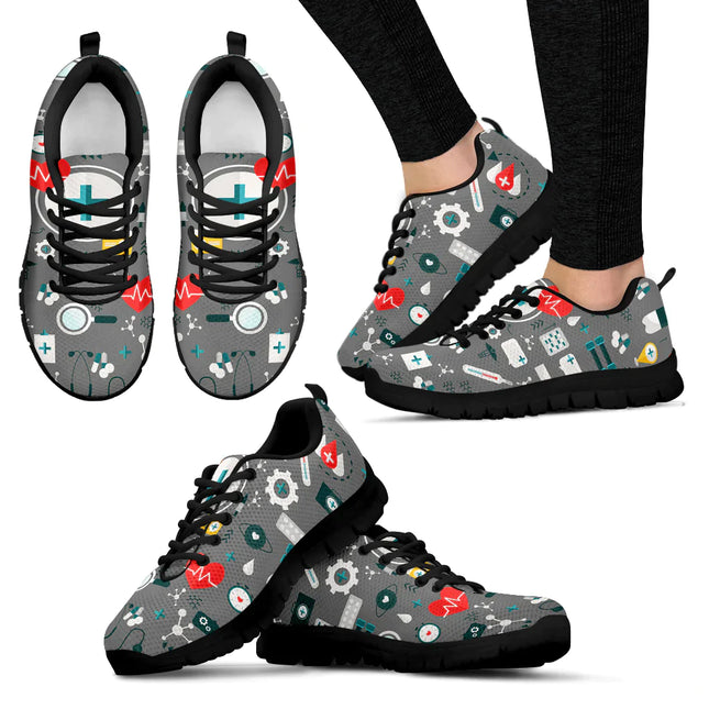 Ladies Gray Mesh Nurse Sneakers 8