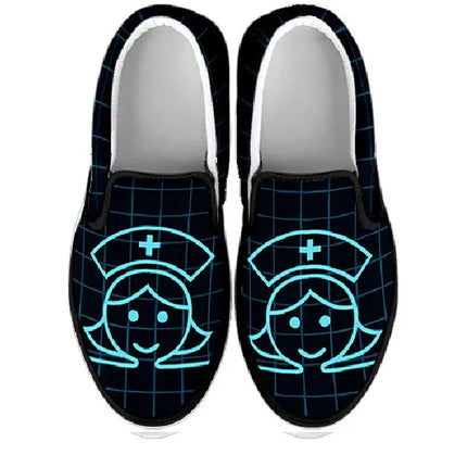 Black Nurse Slip On Sneakers (Smiling Nurse)