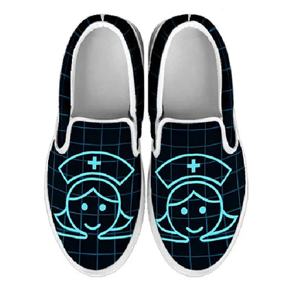 Black Nurse Slip On Sneakers (Smiling Nurse)