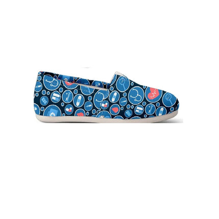 Blue Canvas Nurse Flats 3 With Blue-White Medical Icons