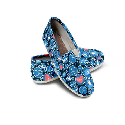 Blue Canvas Nurse Flats 3 With Blue-White Medical Icons