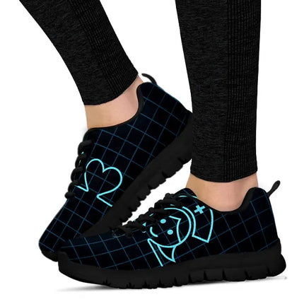 Black Mesh Nurse Sneakers With Picture of Nurse