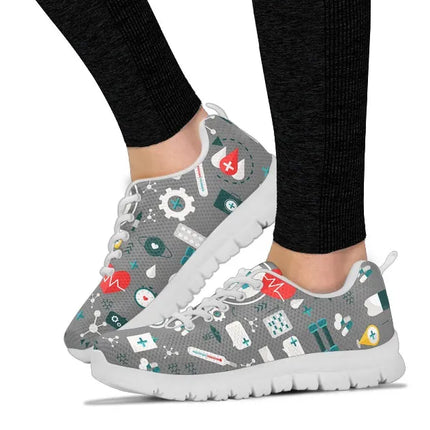 Ladies Gray Mesh Nurse Sneakers 8