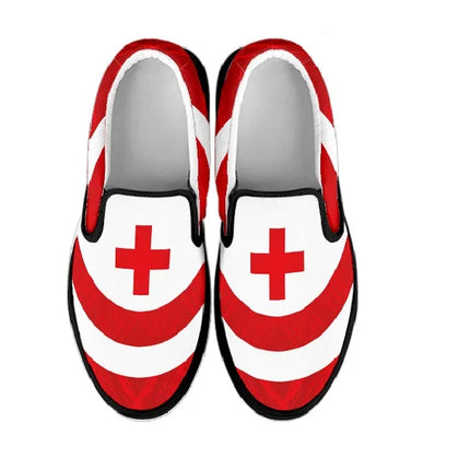 Women's Bold Red Cross Canvas Slips On Sneakers