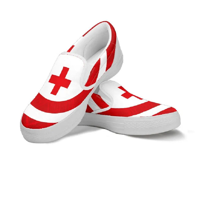 Women's Bold Red Cross Canvas Slips On Sneakers