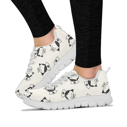 White Mesh Nurse Sneaker With Smiling Nurse
