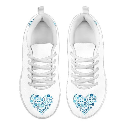 White Nurse Sneakers With Light Blue Heart