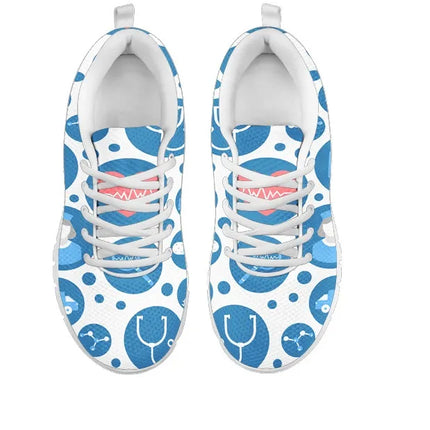 Women's White Mesh Nurse Sneakers 3 With Blue-White Medical Icons