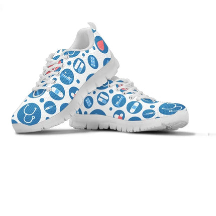 Women's White Mesh Nurse Sneakers 3 With Blue-White Medical Icons